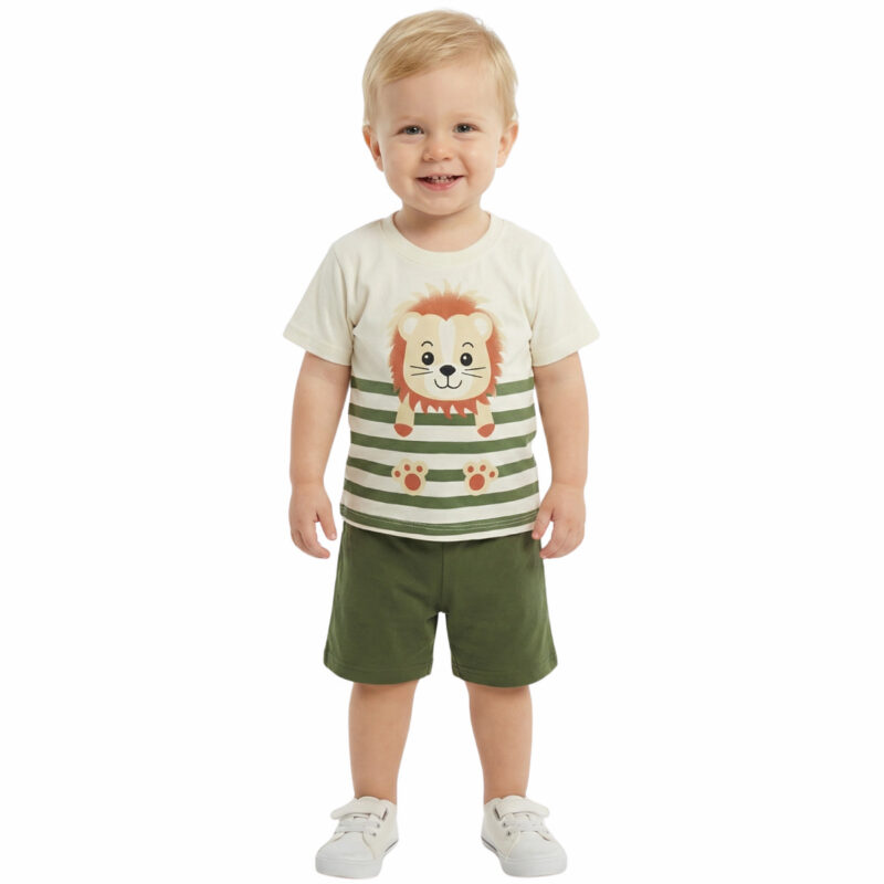 Λαδί βρεφικό σετ Cilgin Baby με μπεζ κοντομάνικη μπλούζα και σορτσάκι για αγόρια