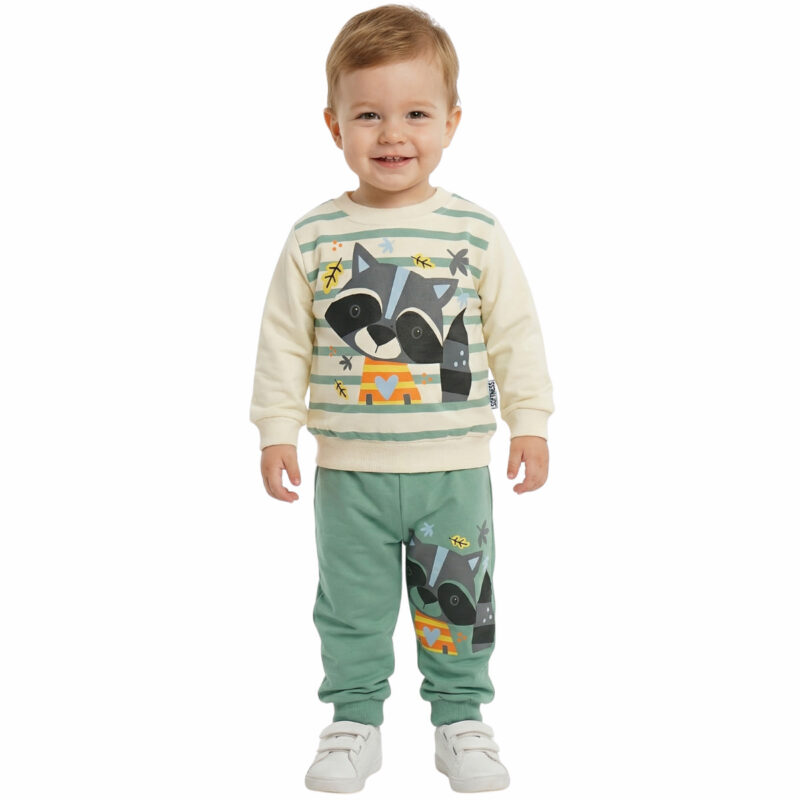 Softness Baby βρεφικό σετ φόρμας με μπεζ μπλούζα και πράσινο παντελόνι για αγόρια