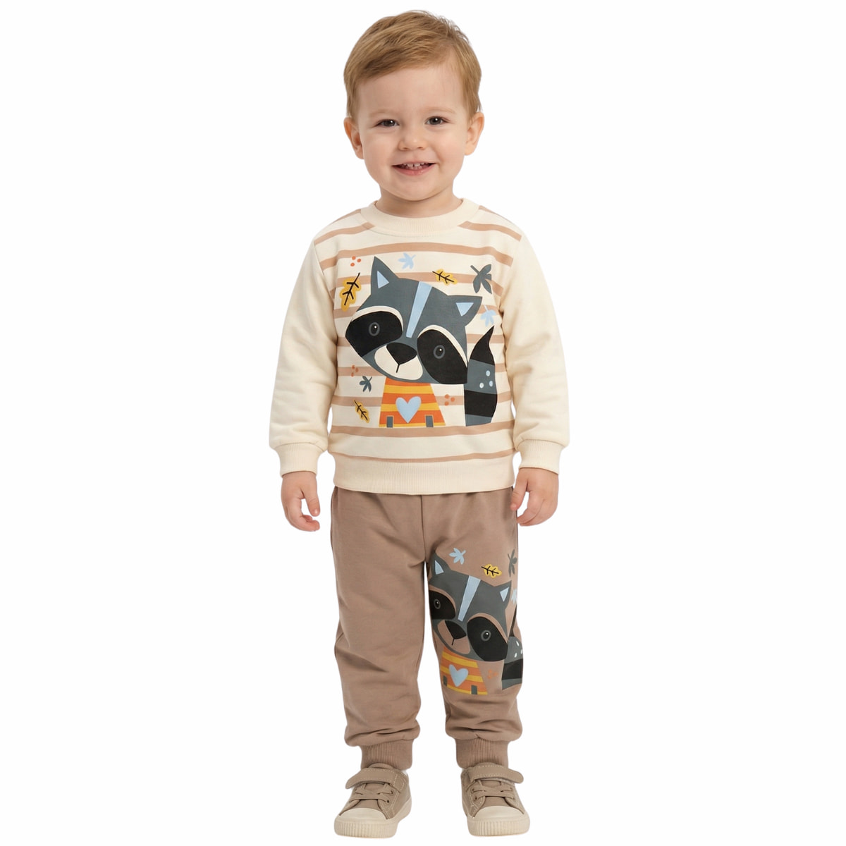 Softness Baby βρεφικό σύνολο φόρμας με λεπτό ύφασμα σε μπεζ και καφέ αποχρώσεις