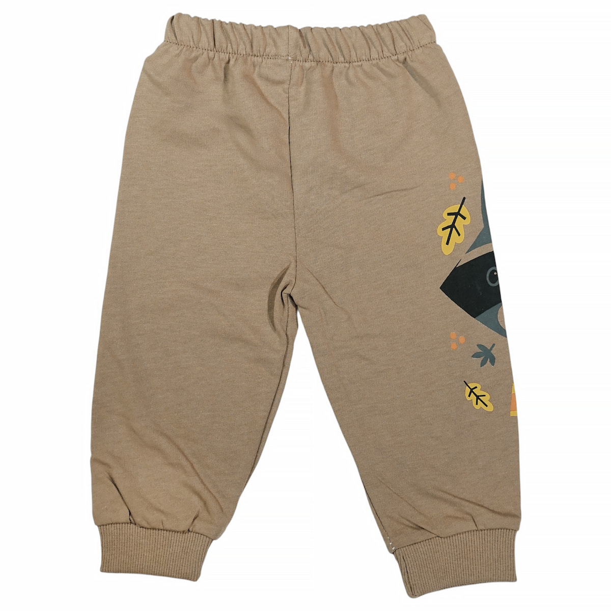 Καφέ βρεφικό παντελόνι Softness Baby με στάμπα και λάστιχο στη μέση