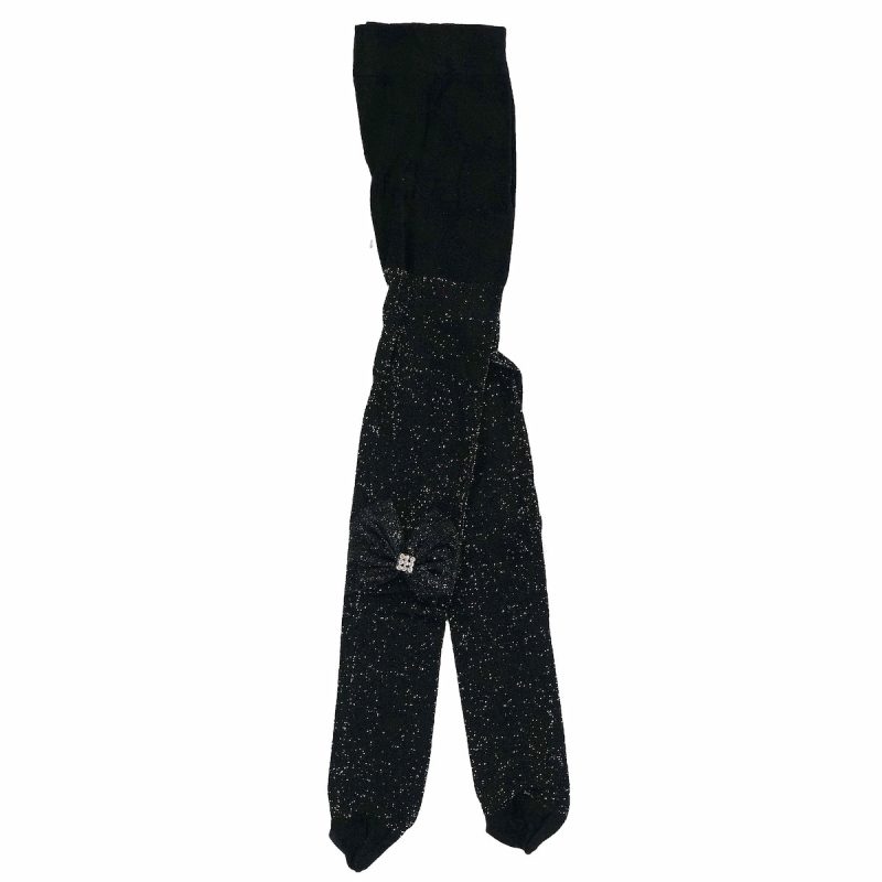 Καλσόν Katamino για κορίτσι με ασημί λάμψη, απλικέ τούλινο μαύρο φιόγκο και μαλακό λάστιχο στη μέση