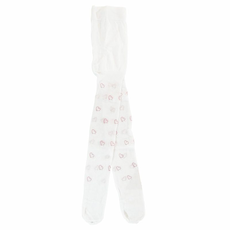 Διχτυωτό καλσόν Katamino καρδιές 40 Denier σε λευκή απόχρωση με ροζ καρδούλες για κορίτσι