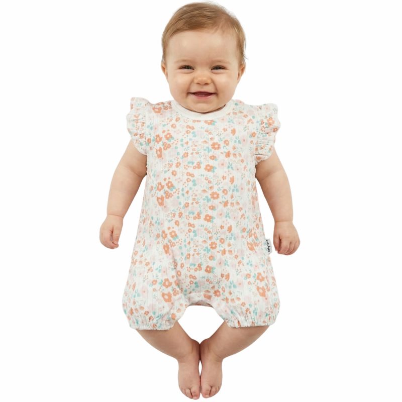 Baby Mii βρεφικό φορμάκι για κορίτσι με πολύχρωμο λουλουδάτο σχέδιο και αμάνικη γραμμή