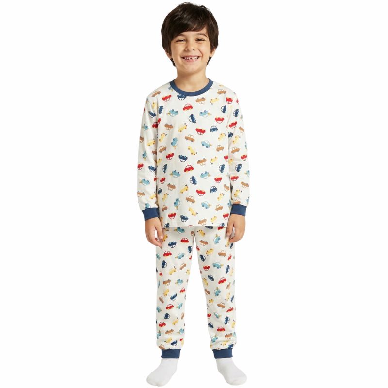 Miniworld πιτζαμούλα για αγόρι σε εκρού χρώμα με πολύχρωμα αυτοκινητάκια