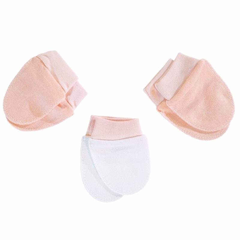 Γαντάκια νεογνού Baby Wear εκρού κοριτσάκι, σετ τριών ζευγαριών με χρωματιστά λάστιχα