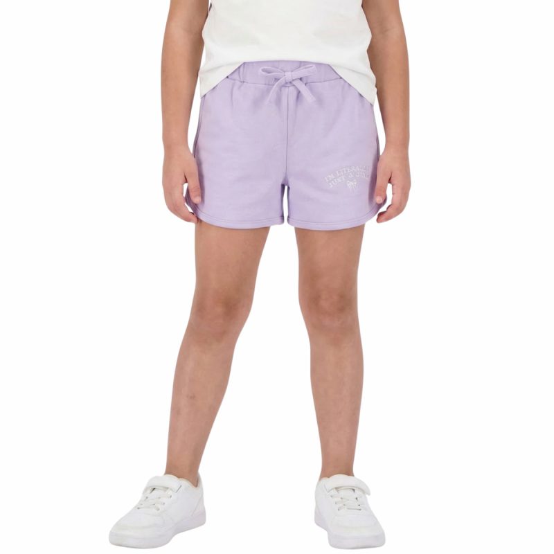 Μοβ σορτσάκι Timi Kids για κορίτσι με απλικέ κέντημα και λάστιχο στη μέση