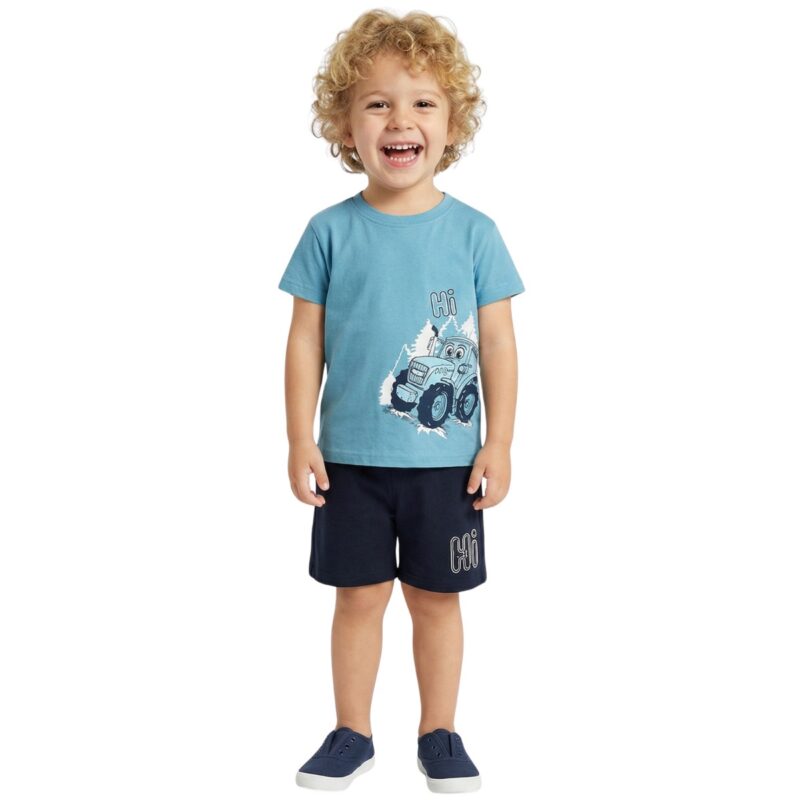Καλοκαιρινό σετ Nek για αγόρια με πετρόλ μπλούζα και μπλε σορτσάκι