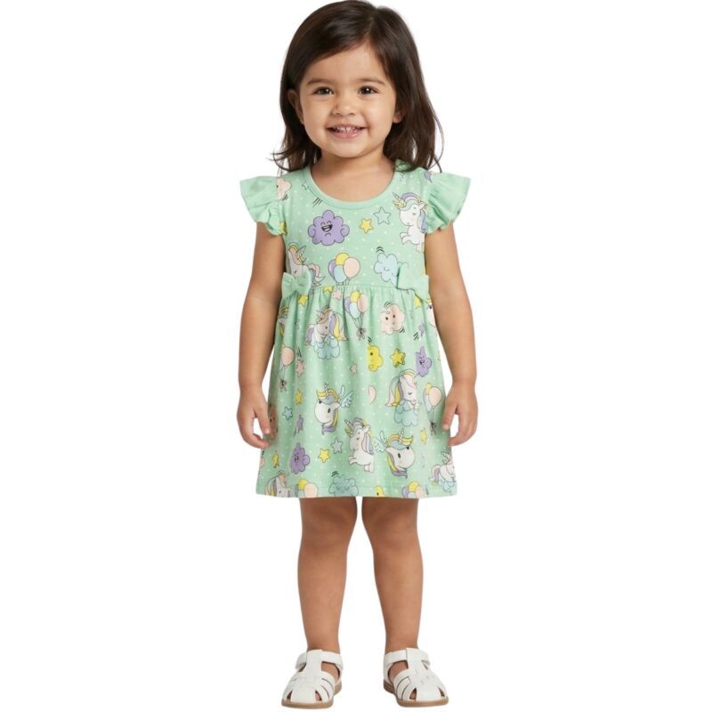 Πράσινο φορεματάκι Funky φιογκάκια για κορίτσι με αμάνικη γραμμή