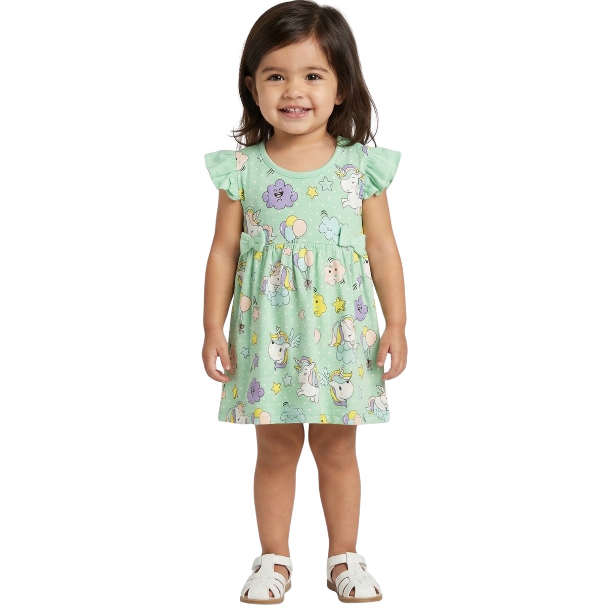 Πράσινο φορεματάκι Funky φιογκάκια για κορίτσι με αμάνικη γραμμή