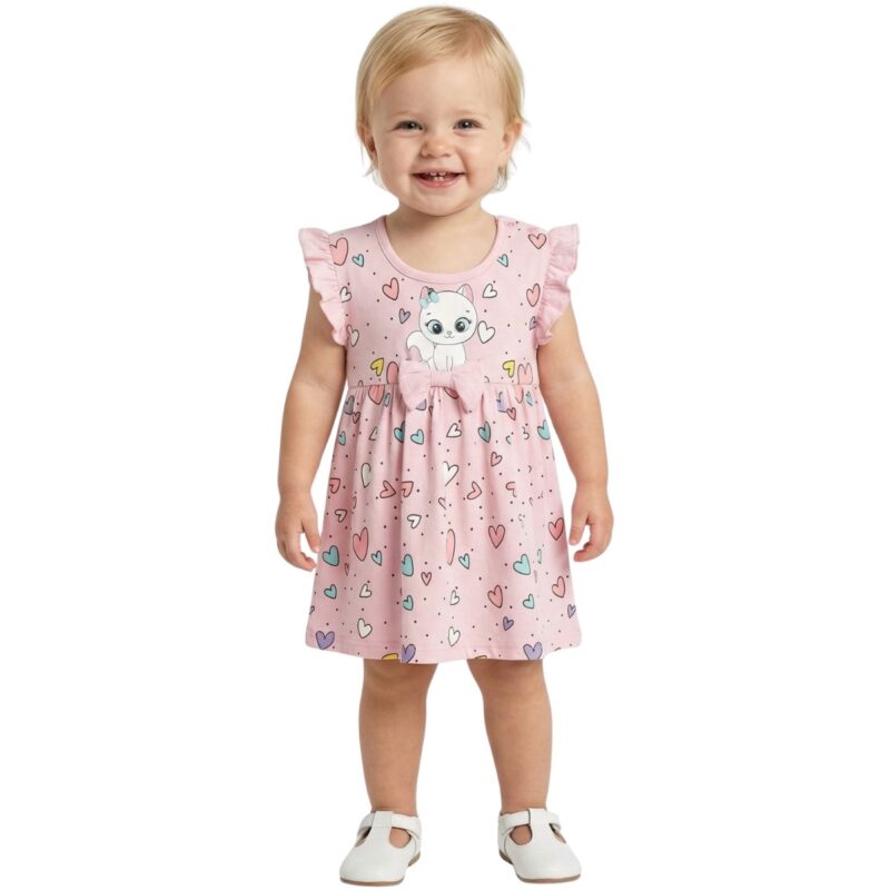 Ροζ φορεματάκι Funky γατούλα για κορίτσι με αμάνικη γραμμή