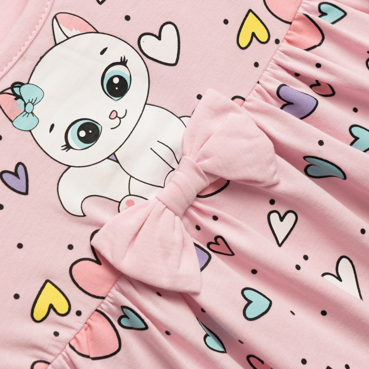 Funky φορεματάκι για κορίτσι με τύπωμα γατούλα στο μπροστινό μέρος