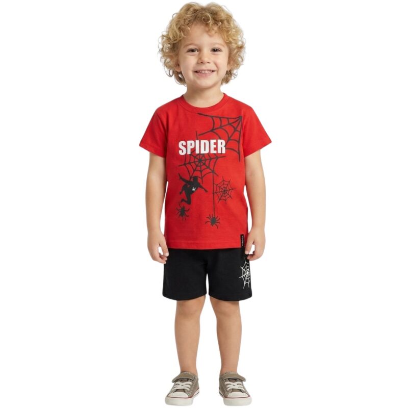 Σετ Funky για αγόρι με κόκκινη μπλούζα Spider και μαύρο σορτσάκι