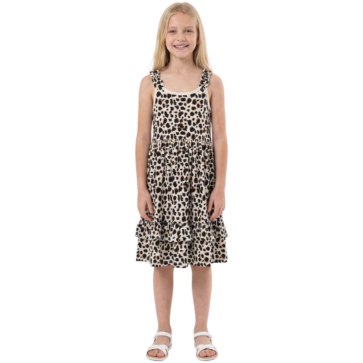 Λεοπάρ φορεματάκι Funky τιράντες για κορίτσι με βολάν