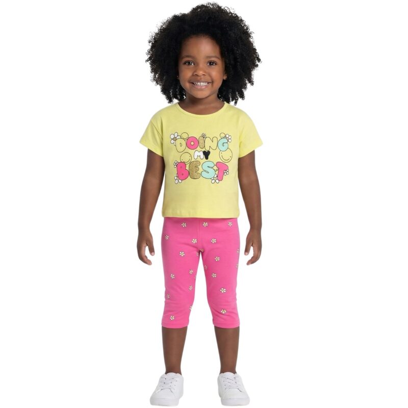 Σετ Funky για κορίτσι κάπρι με κίτρινη μπλούζα και φούξια κολάν