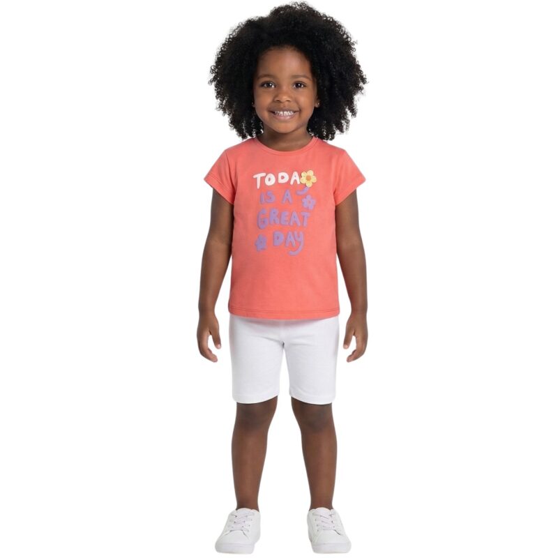 Nek κοραλλί σετ μπλούζα κολάν για κορίτσι με λευκό ποδηλατικό κολάν