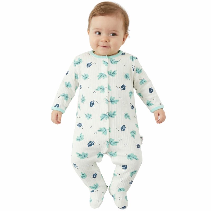 Midirik εκρού βρεφικό ολόσωμο φορμάκι για κορίτσι με διακριτικό σχέδιο φύλλα