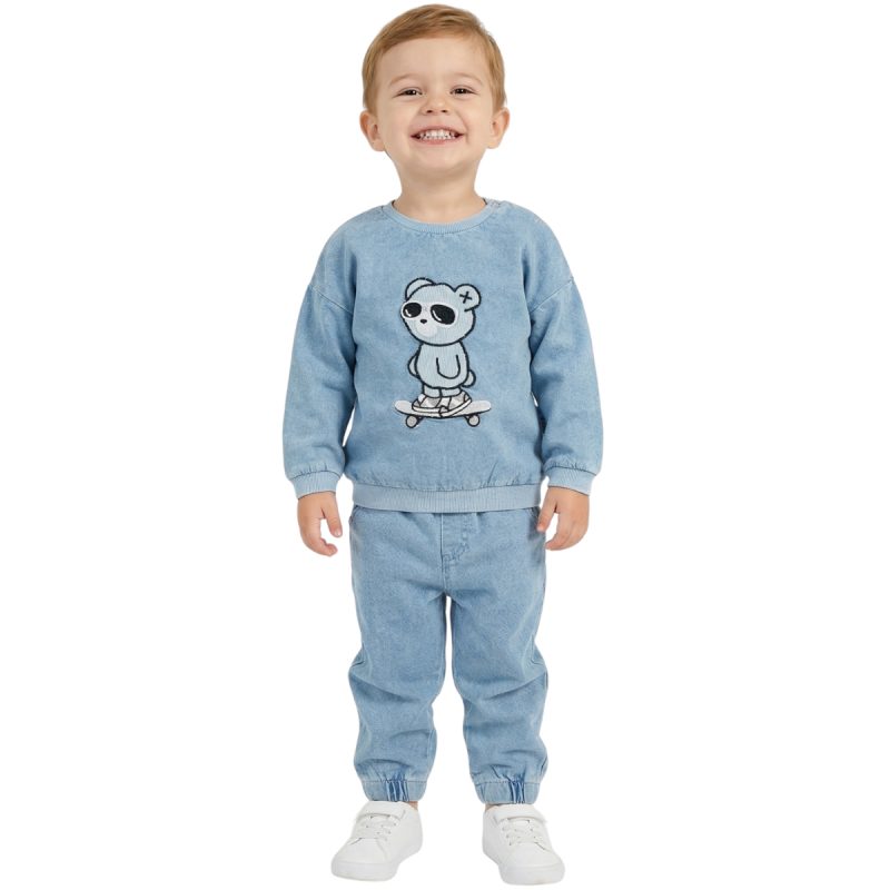 Baby Buu βρεφικό σετ μπλούζα και παντελόνι από λεπτό τζιν ύφασμα «Denim Teddy»