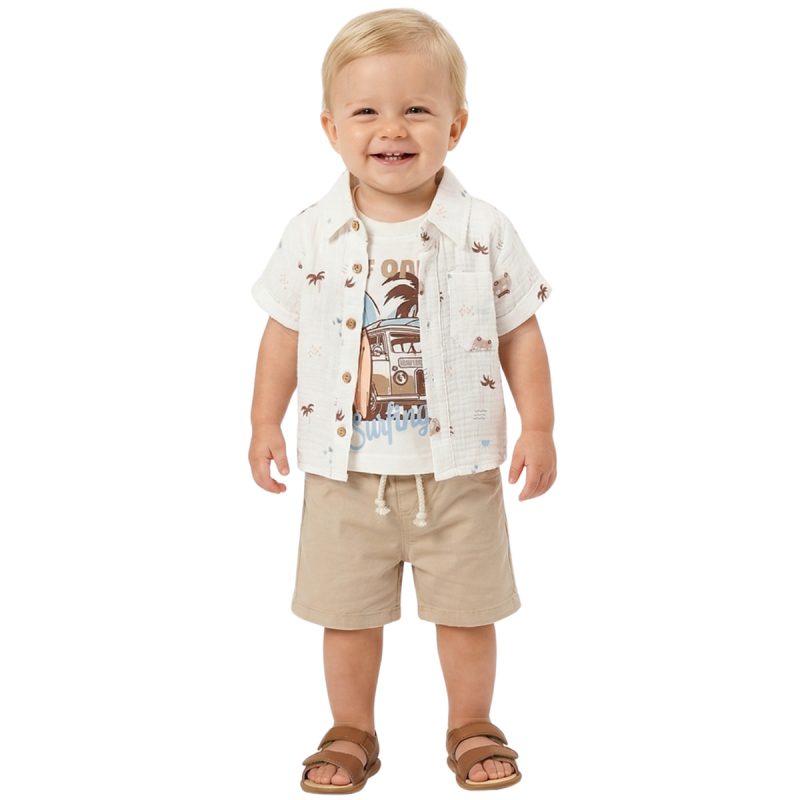 Oryeda βρεφικό σετ πουκάμισο, μπλουζάκι και σορτσάκι «California Surfing»