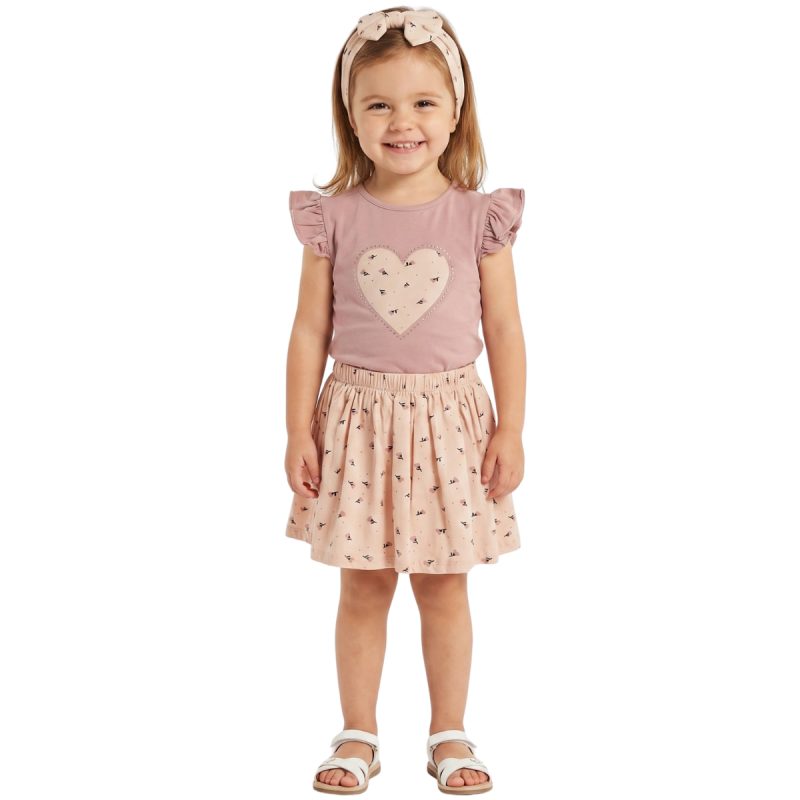 Deco Kids σετ μπλουζάκι με φούστα και κορδέλα για τα μαλλιά «Sweet Heartbeat»