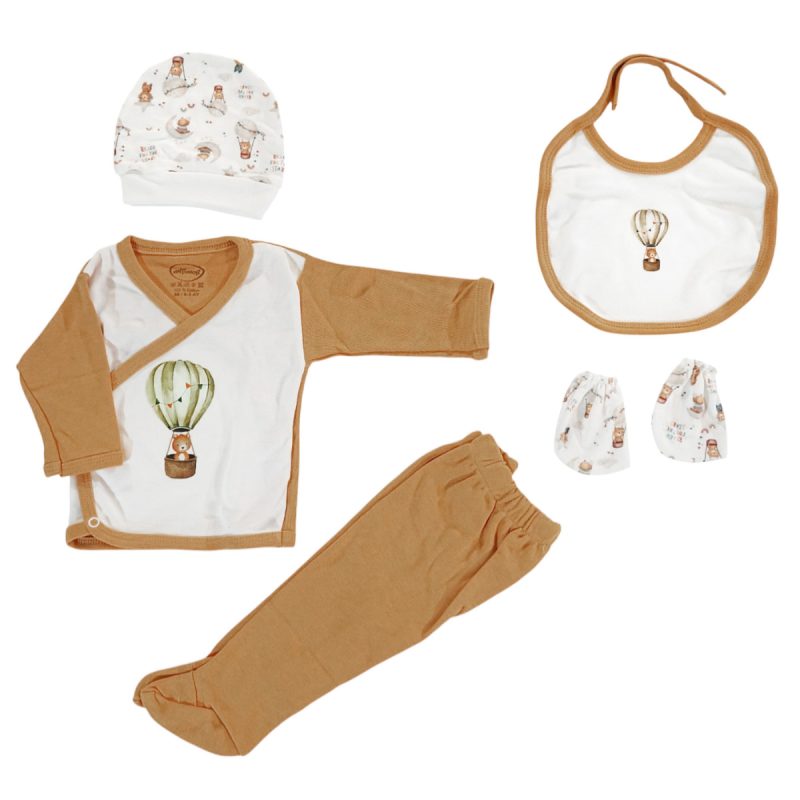 Misimosi Baby σετ δώρου για νεογέννητα πέντε τεμαχίων από λεπτό ύφασμα «Bear Journey»
