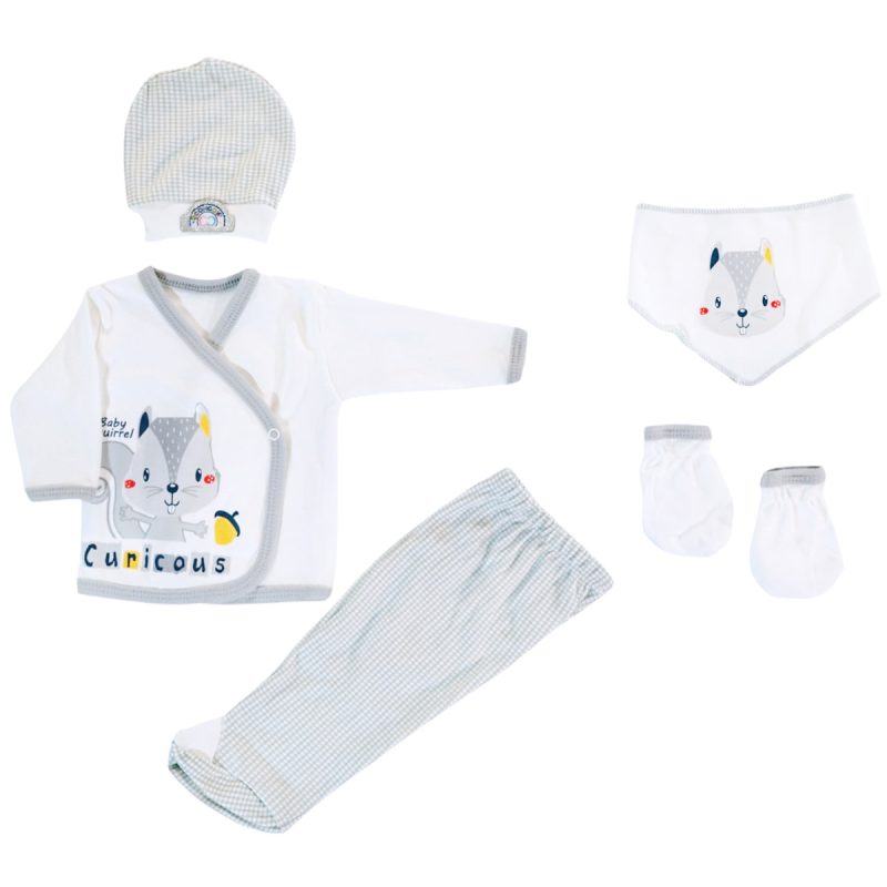 Con Con Baby σετ δώρου για νεογέννητα πέντε τεμαχίων από λεπτό ύφασμα «Baby Squirel»