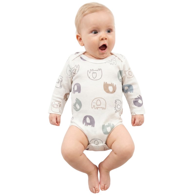 Nayinom μακρυμάνικο βρεφικό κορμάκι «Elephant Fun»